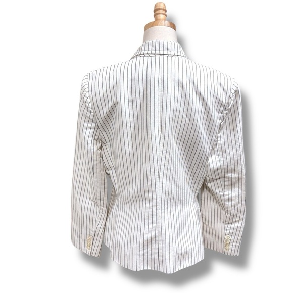Ralph Lauren Vintage Linen White Black Pinstriped Women’s Blazer Size 12 - Picture 7 of 10